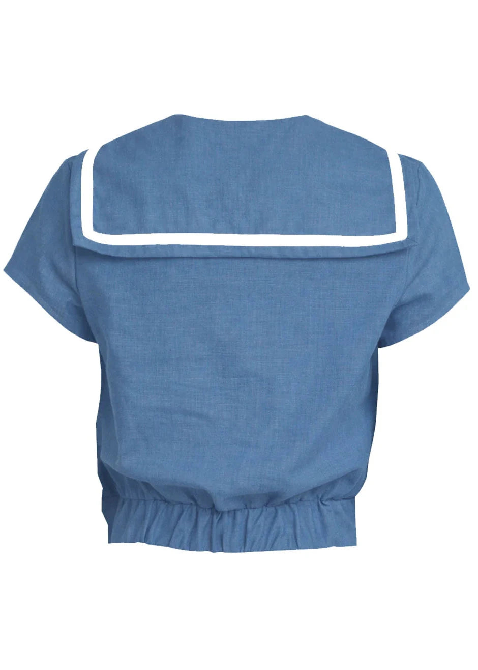 1930s Sailor Top - Aqua kortærmet skjorte House of Foxy