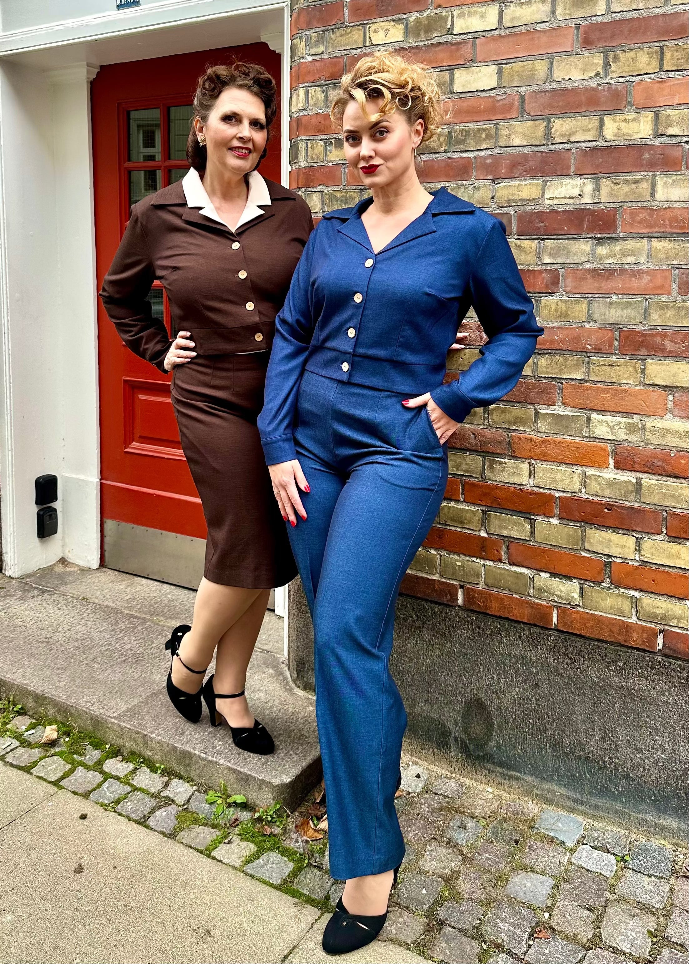 1940'er stils jakke i blå denim-look bluse Daisy Dapper