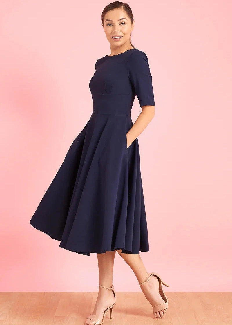 1950'er Hepburn swingkjole - navy blå swing kjole Pretty Dress Company