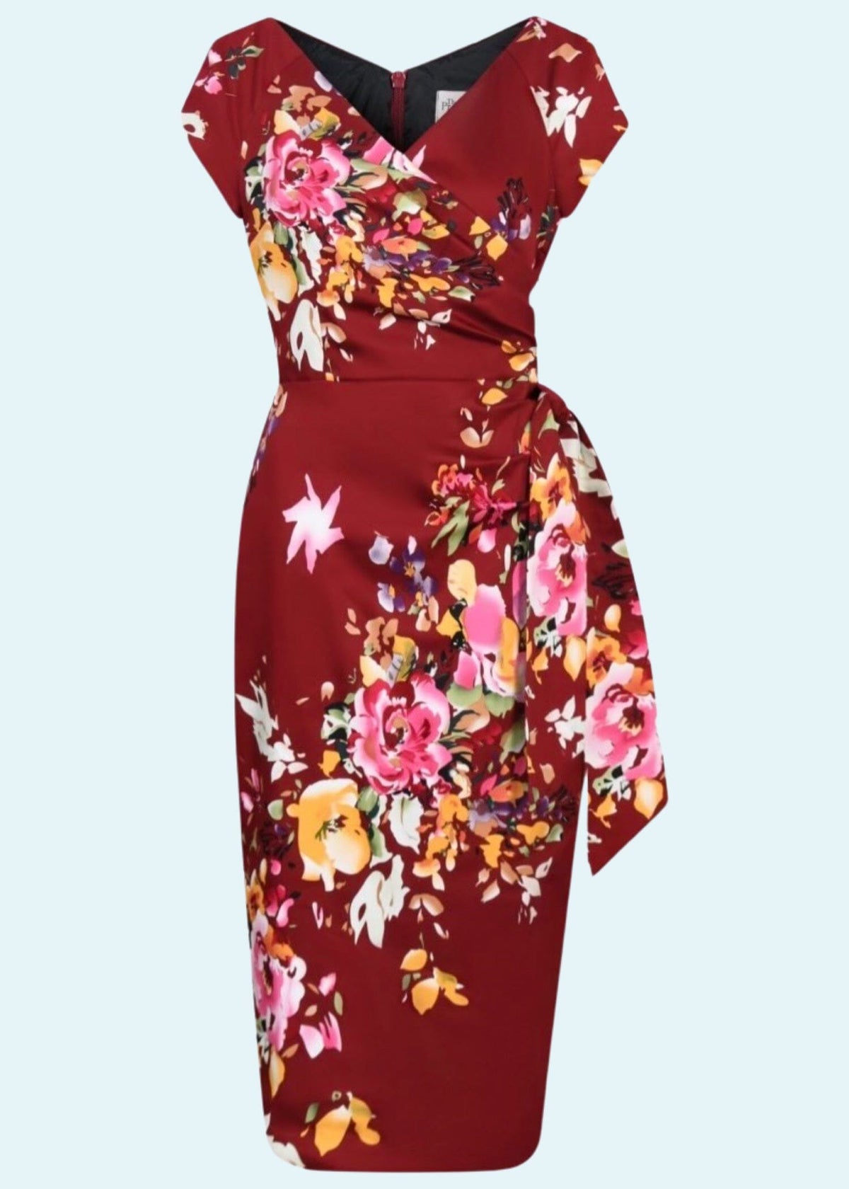 1950'er Hourglass pencilkjole i bordeaux med blomster tøj Pretty Dress Company