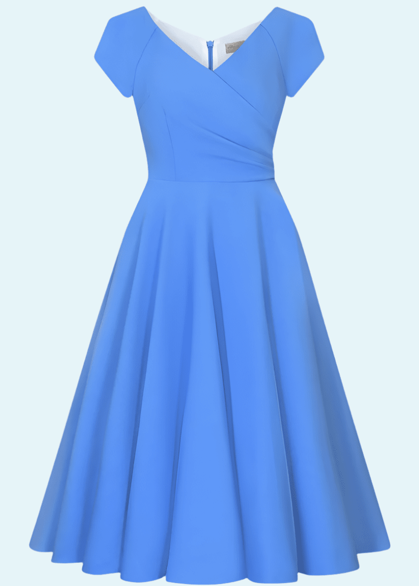1950'er Hourglass swingkjole i kornblå Kjoler Pretty Dress Company