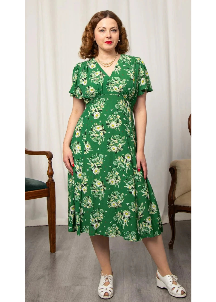 Betty A-line kjole - green floral aline kjole Weekend Doll