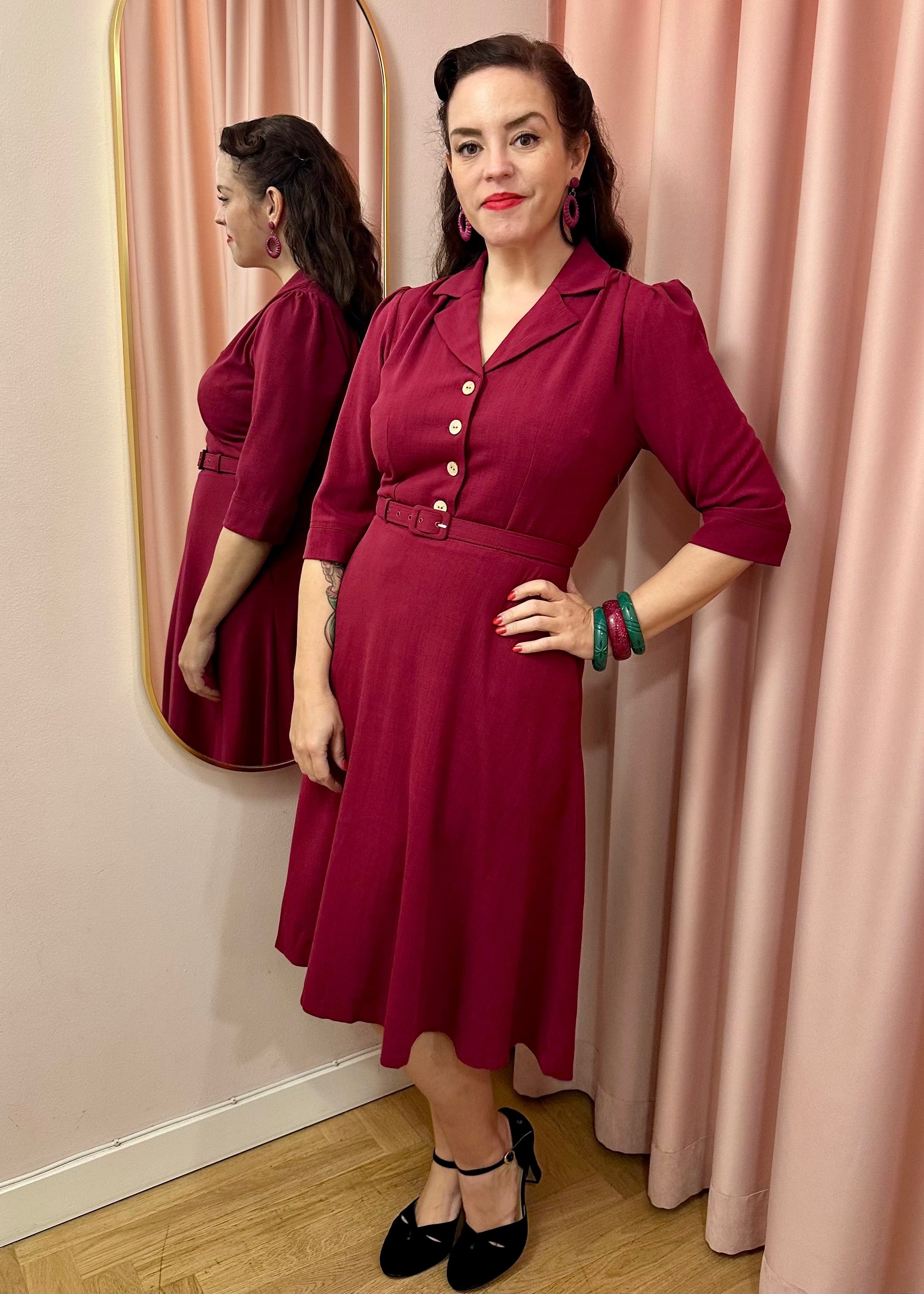 Betty skjortekjole med 3/4 ærmer - berry Kjoler Daisy Dapper