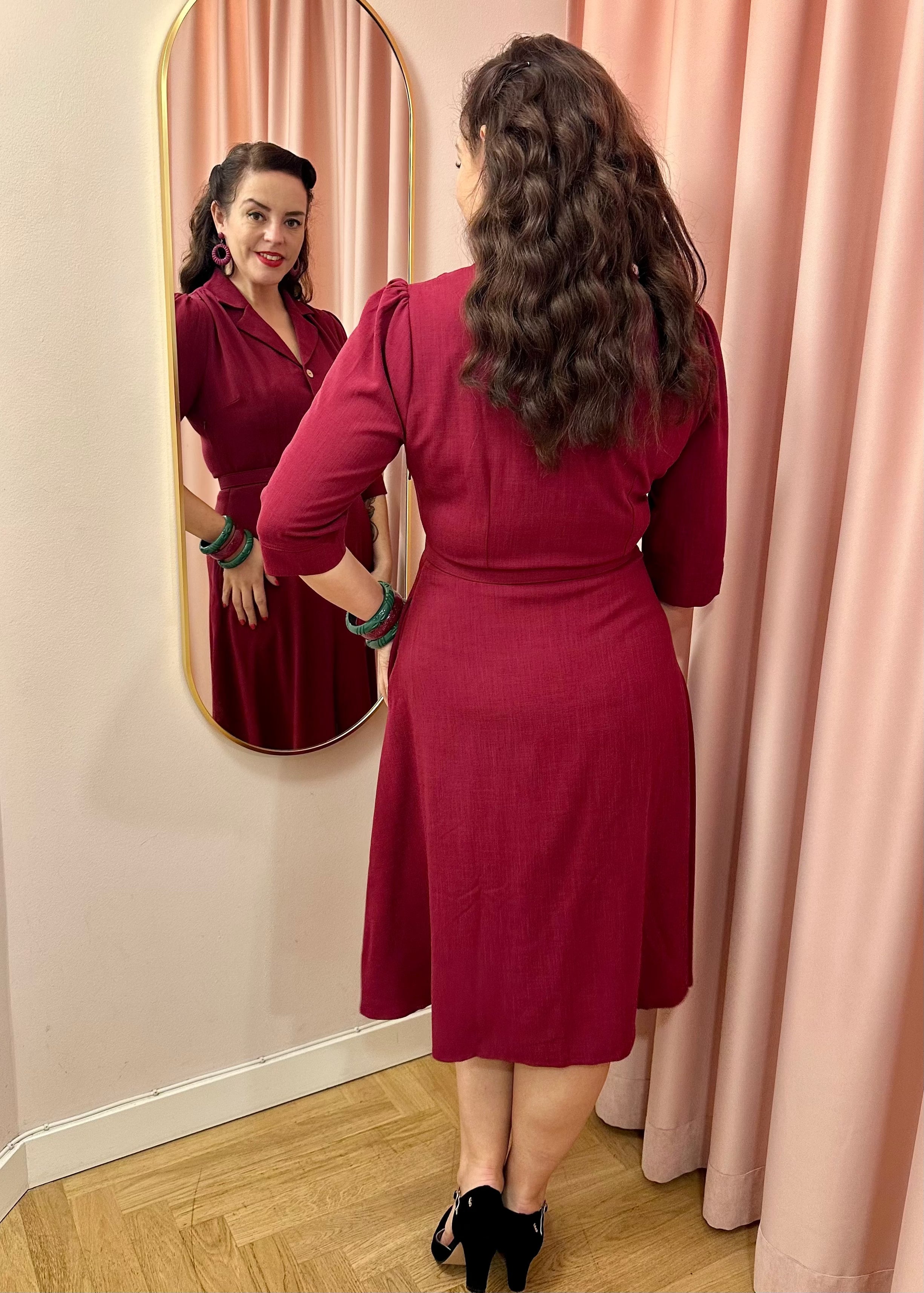 Betty skjortekjole med 3/4 ærmer - berry Kjoler Daisy Dapper