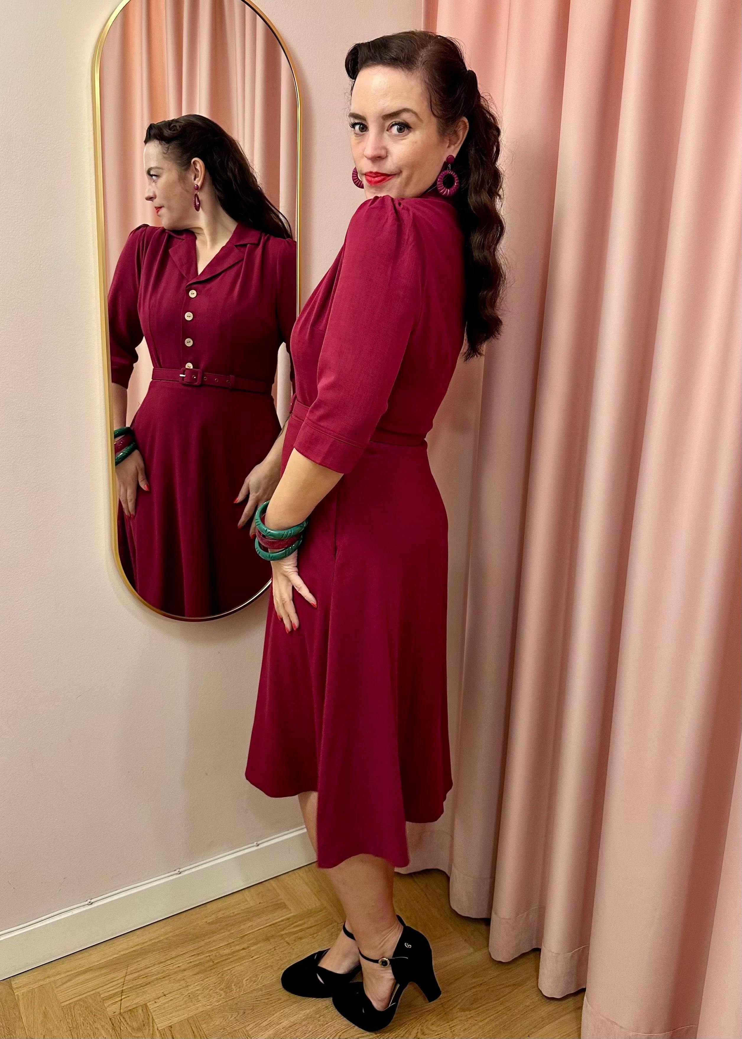 Betty skjortekjole med 3/4 ærmer - berry Kjoler Daisy Dapper