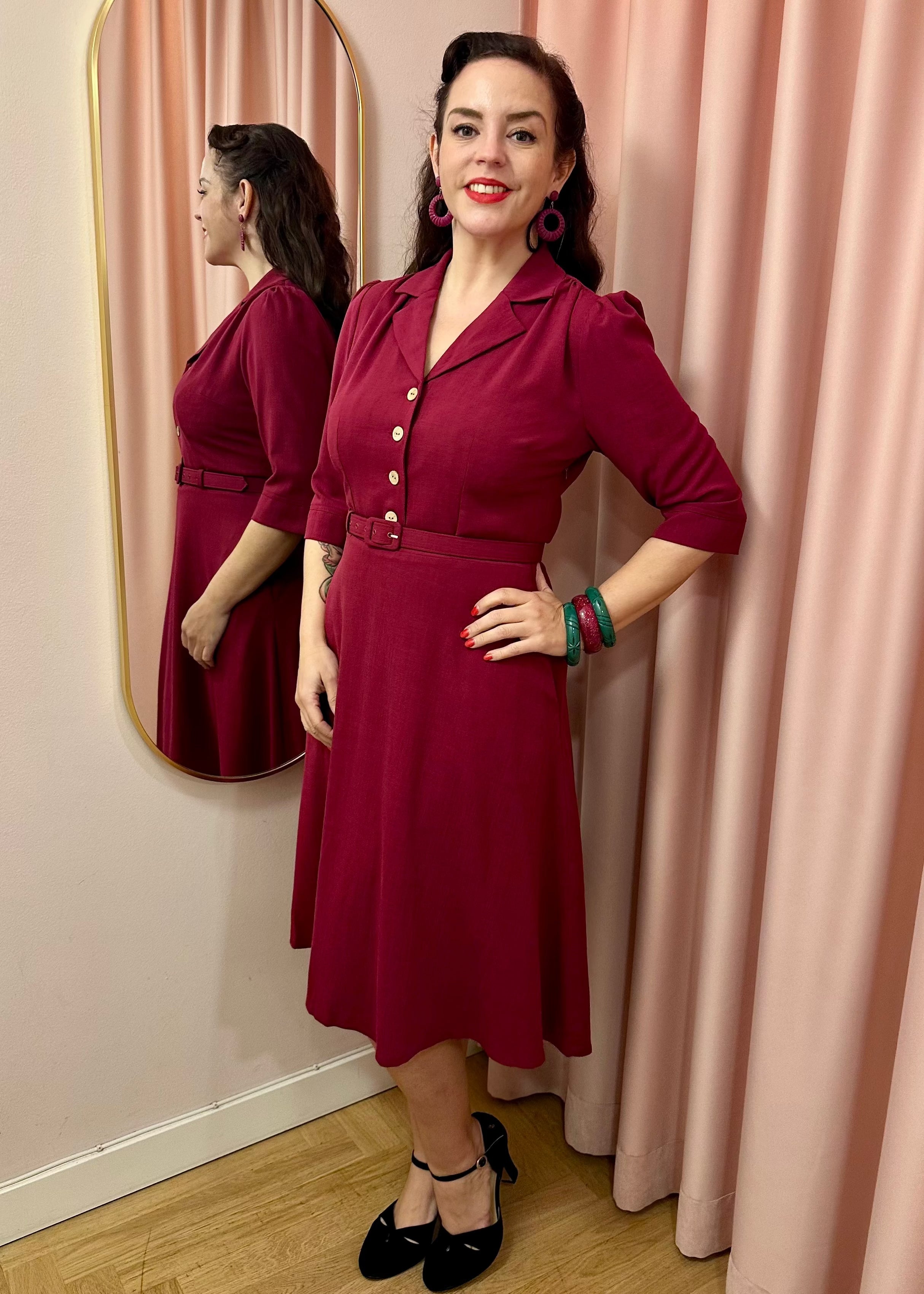 Betty skjortekjole med 3/4 ærmer - berry Kjoler Daisy Dapper