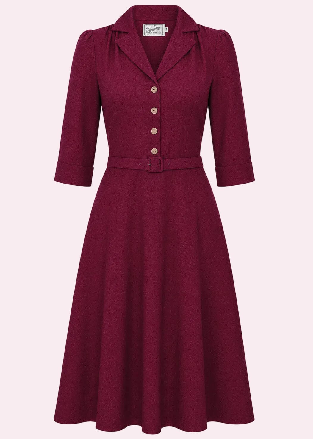 Betty skjortekjole med 3/4 ærmer - berry linen look skjortekjole Daisy Dapper