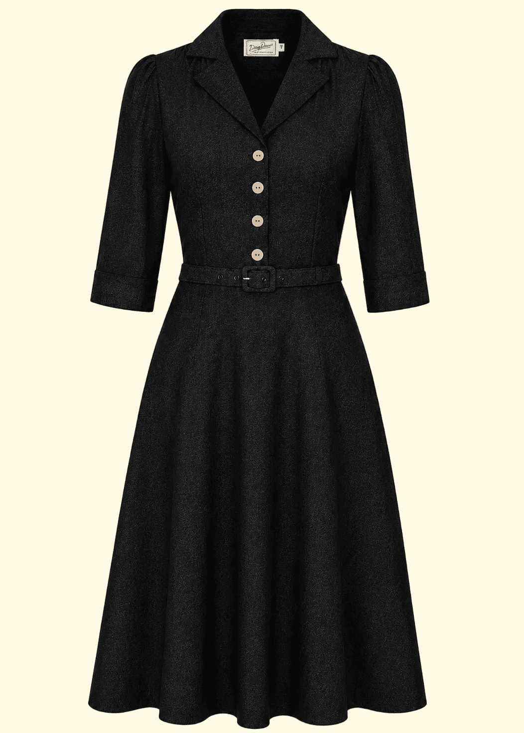 Betty skjortekjole med 3/4 ærmer - sort denimlook skjortekjole Daisy Dapper