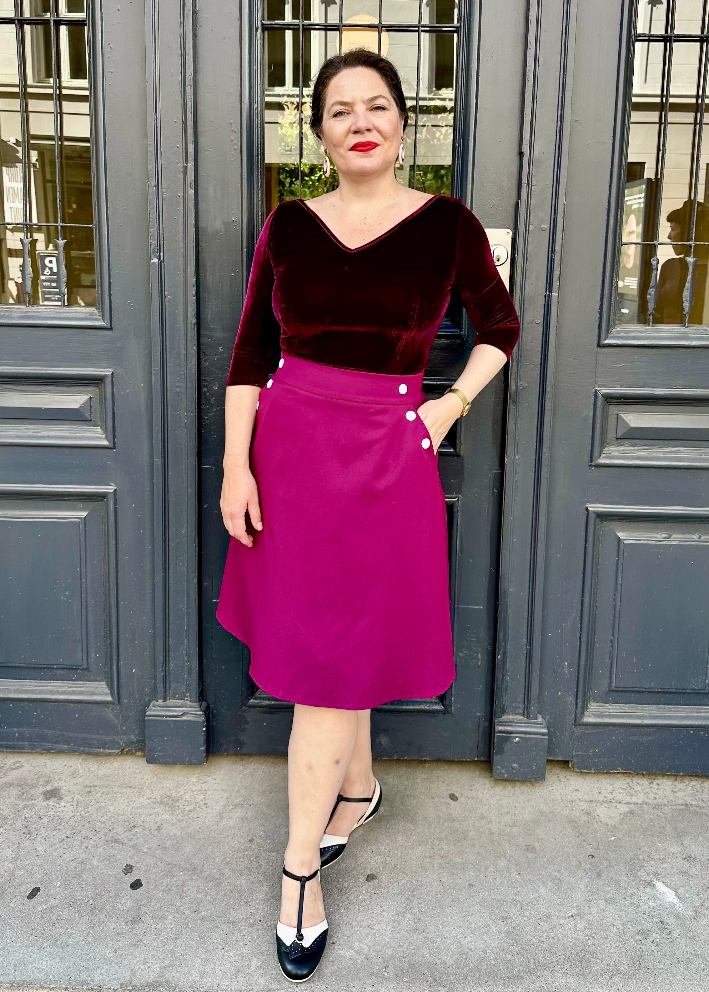 Boatneck vendbar top i bordeaux velour jersey top Daisy Dapper