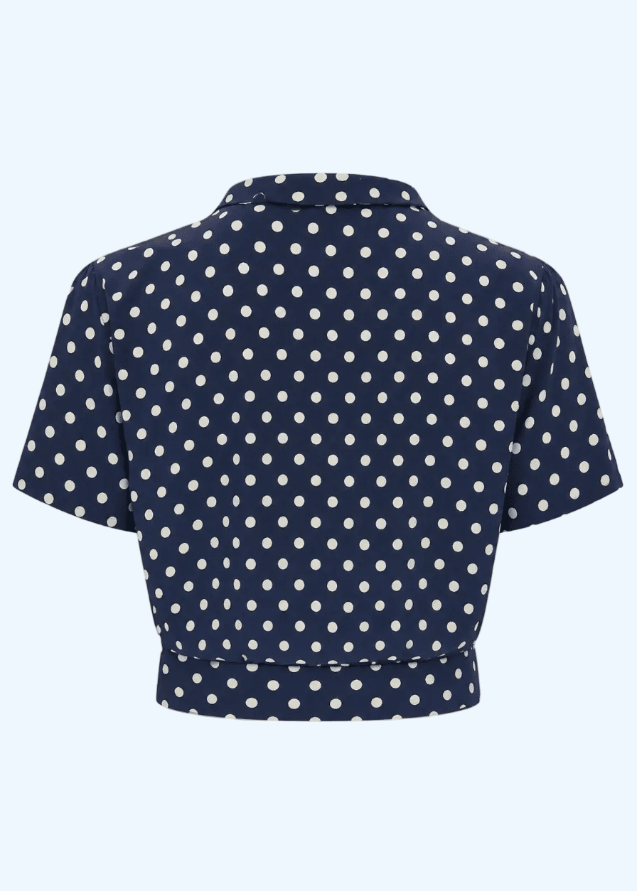 Bonnie kortærmet skjorte i sailor stil - navy med prikker Kortærmet skjorte Seamstress Of Bloomsbury