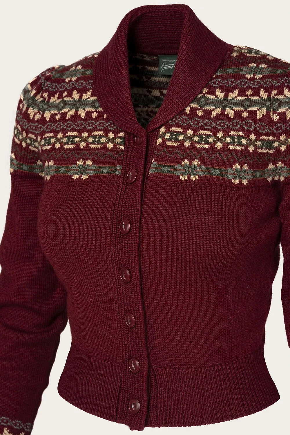 Fair Isle Knit Jacket i maroon melange Mondo Kaos