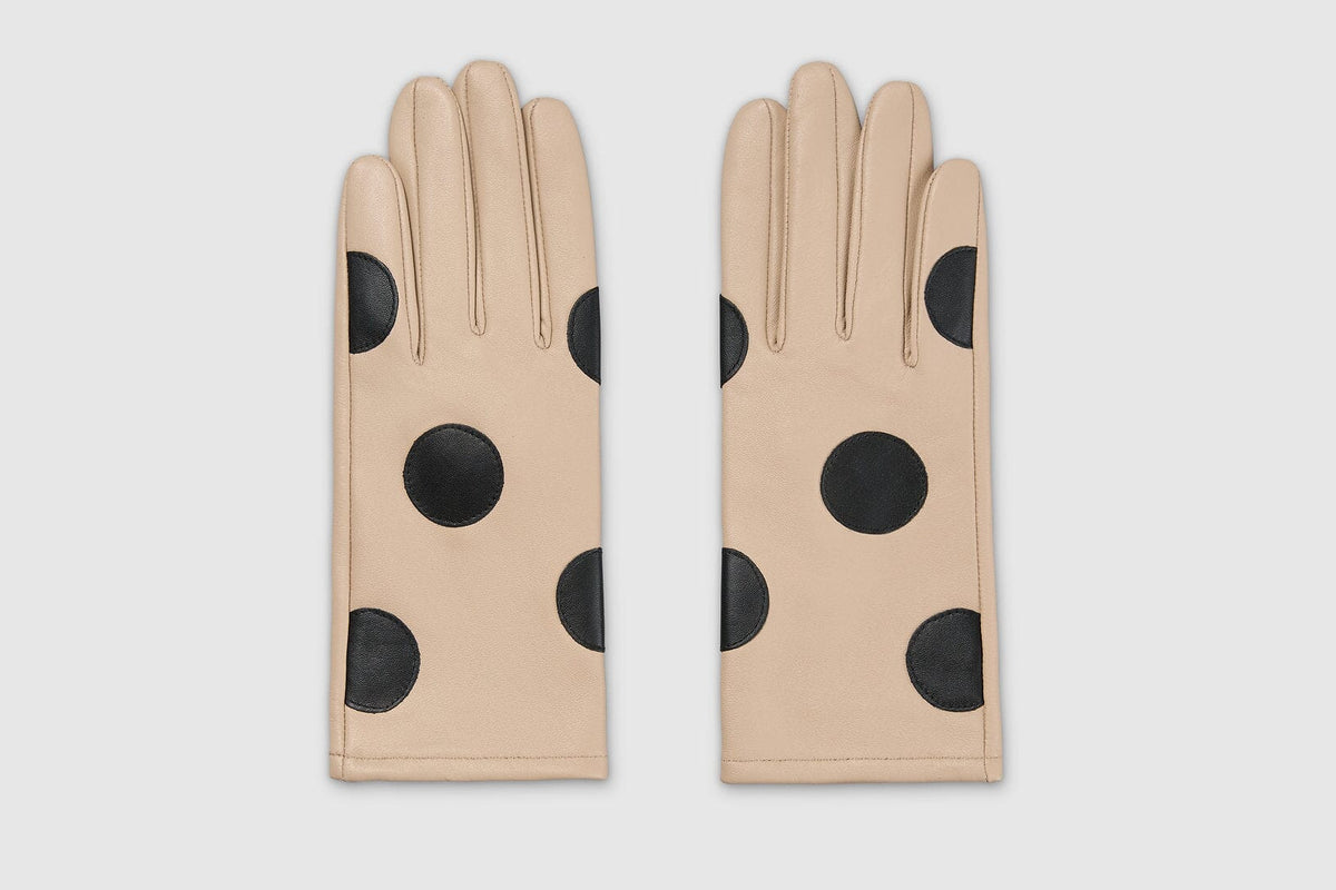 Handsker i beige læder med sorte prikker handsker Mabel Sheppard