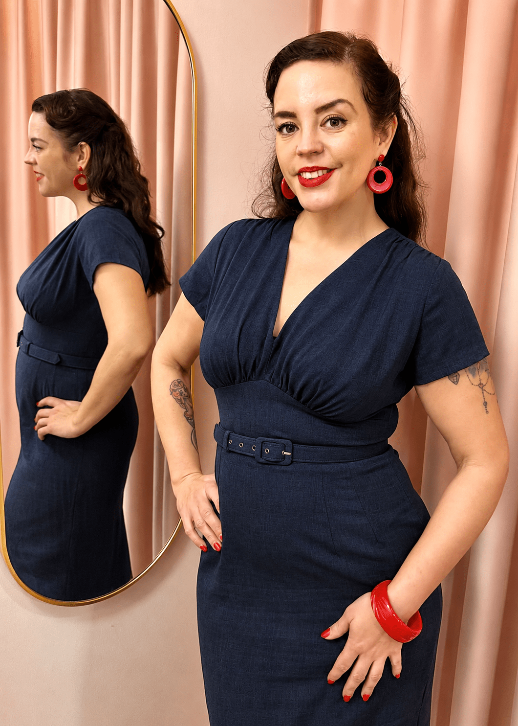 Holly pencilkjole - navy linen look pencil kjole Daisy Dapper
