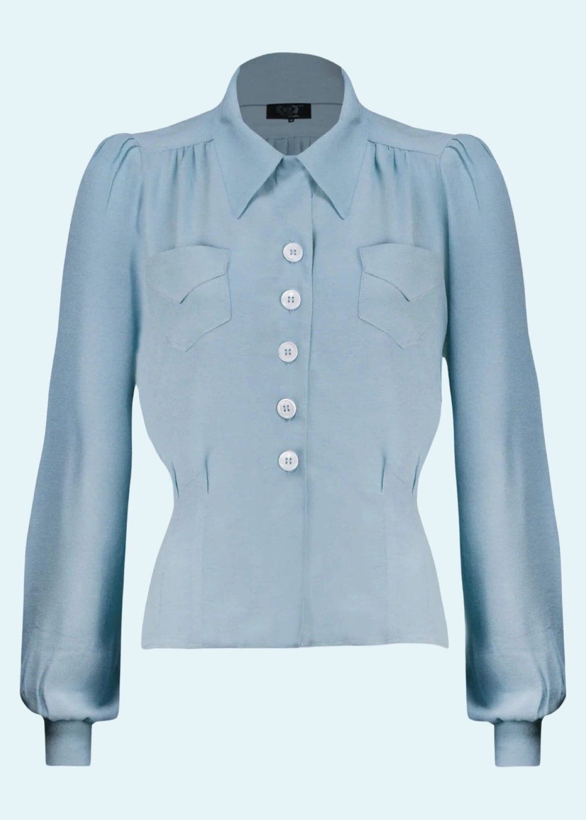 House of Foxy: Sweetheart vintage stils skjortebluse i lys blå tøj House Of Foxy