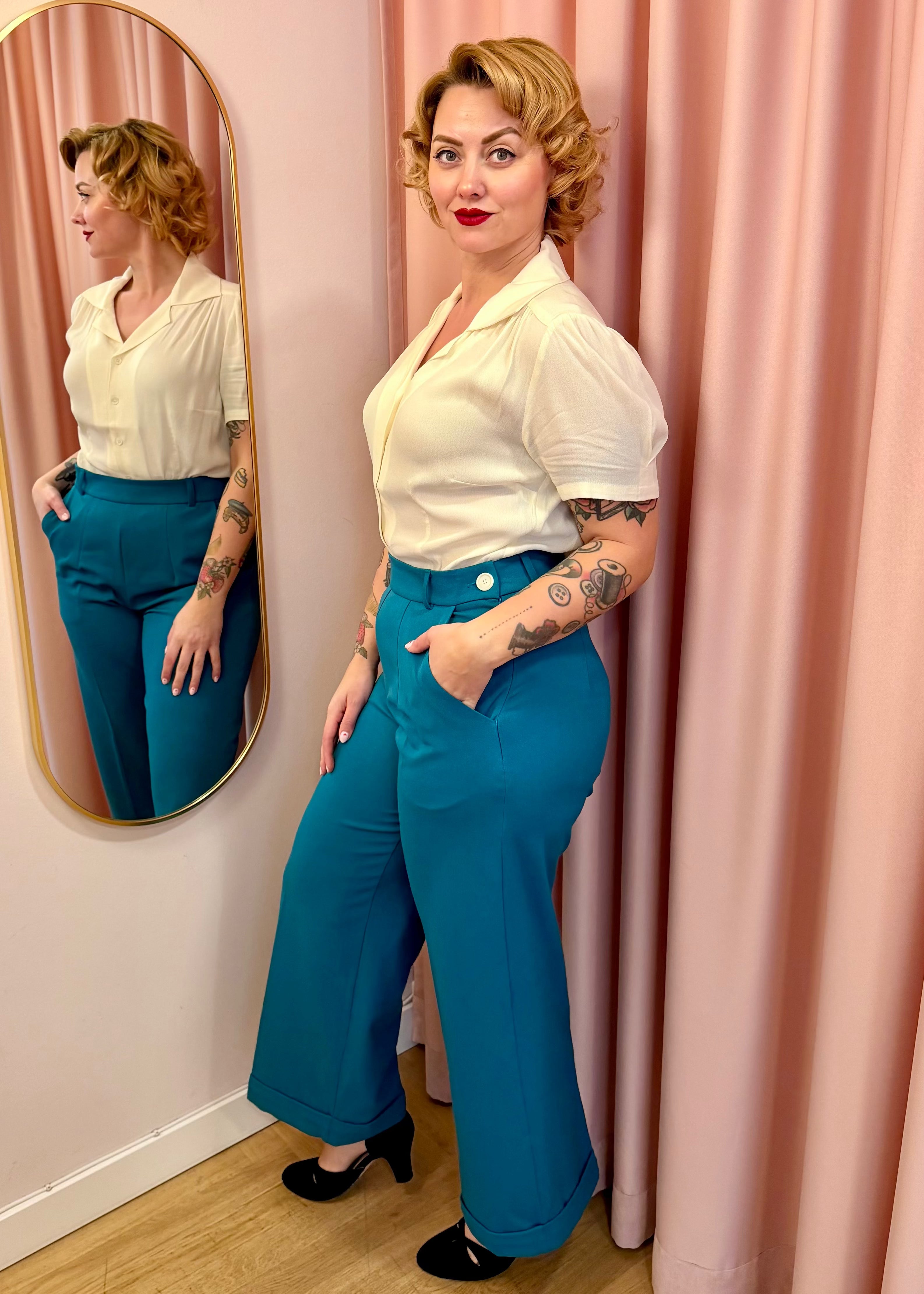 Klassiske højtaljede bukser - teal bukser Weekend Doll
