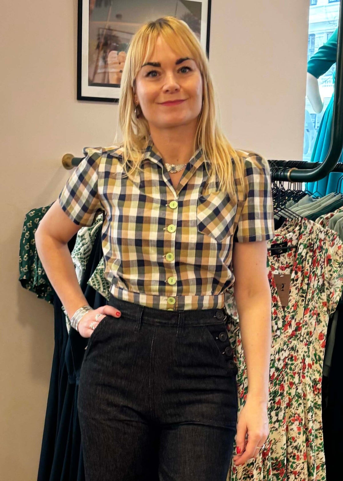 Lime Check Work Blouse Toppe Freddies of Pinewood