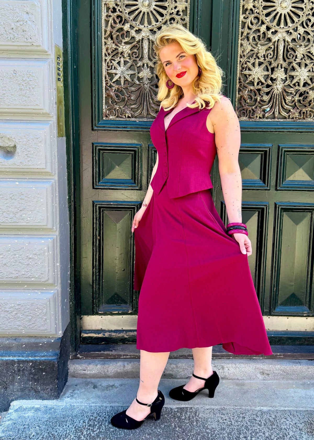 Midi skirt med bælte - berry linen midi nederdel Daisy Dapper