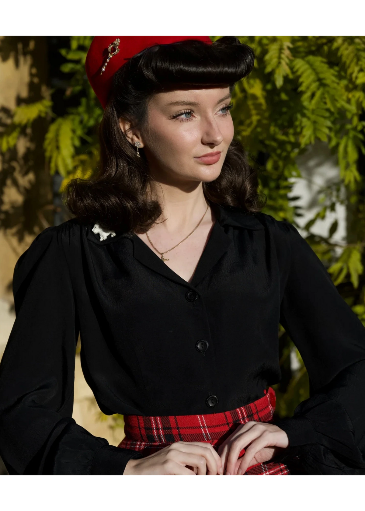 Poppy vintage stils skjortebluse - sort langærmet skjorte Seamstress Of Bloomsbury