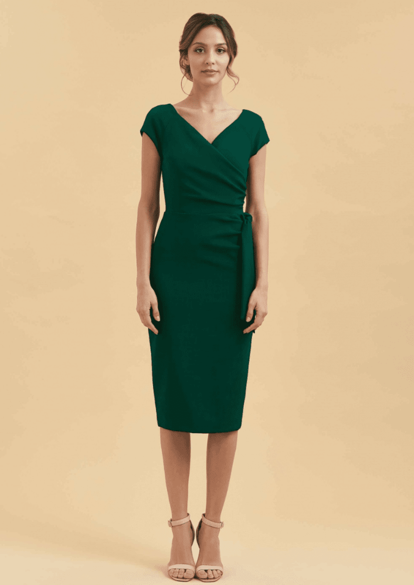 Pretty Dress Company: 1950'er Hourglass pencil kjole i grøn toej Pretty Dress Company