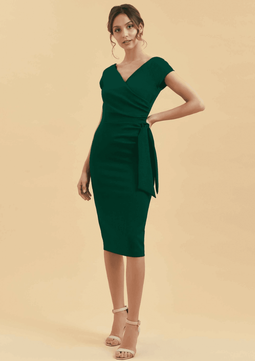 Pretty Dress Company: 1950'er Hourglass pencil kjole i grøn toej Pretty Dress Company