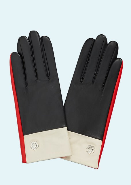 Retro handsker i sort, hvid og rød læder Accessories Mabel Sheppard