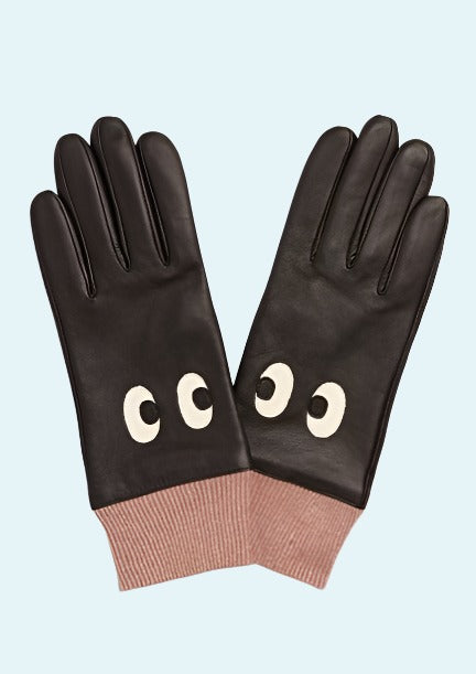 Retro handsker i sort læder med øjne Accessories Mabel Sheppard