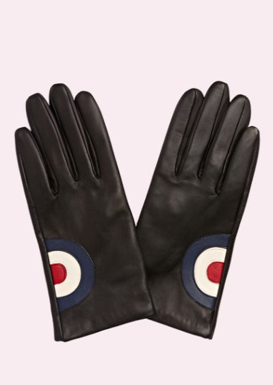 Retro handsker i sort læder med skydeskive Accessories Mabel Sheppard
