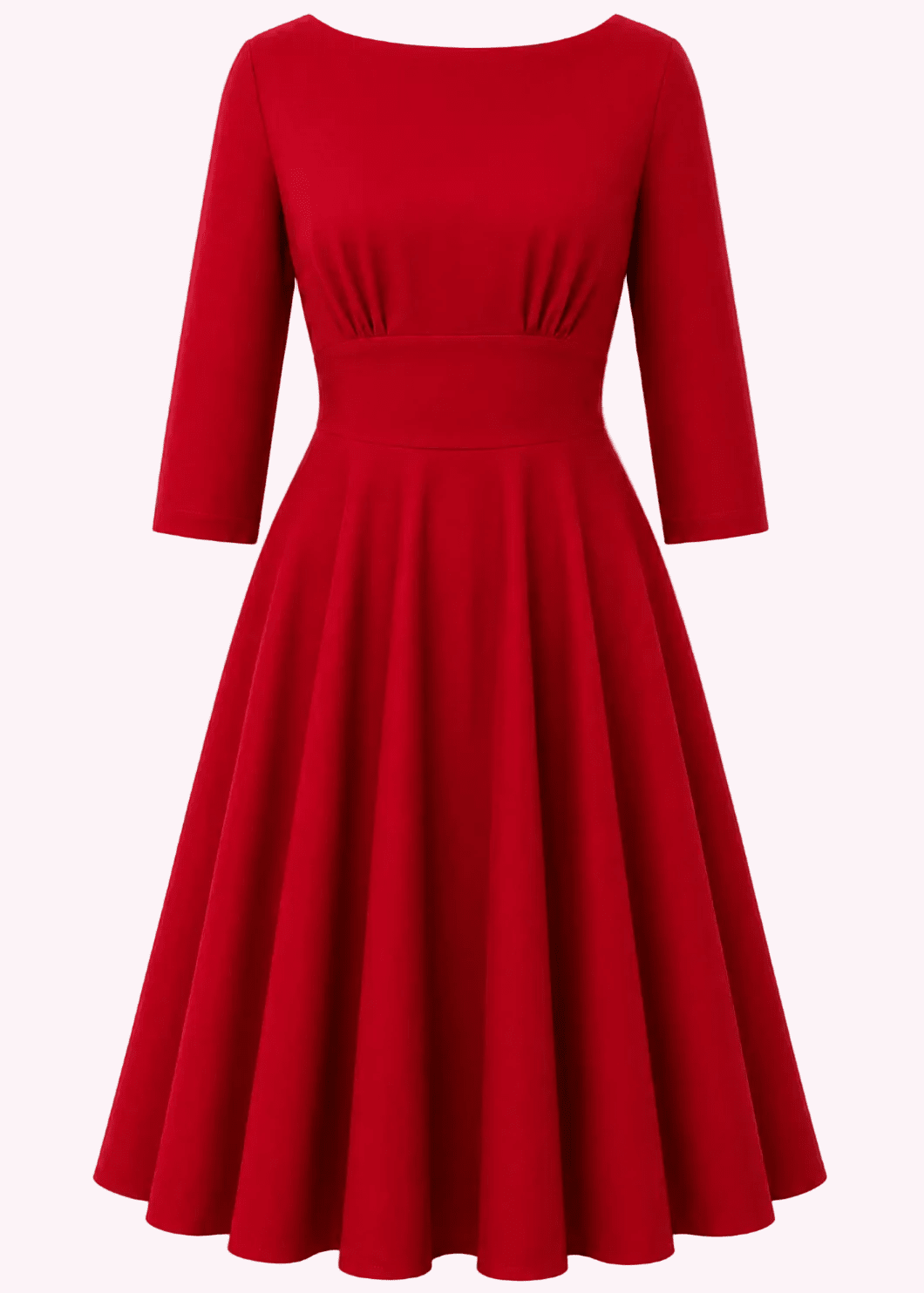 Ruby boatneck swingkjole med 3/4 ærmer - rød linen look swing kjole Daisy Dapper