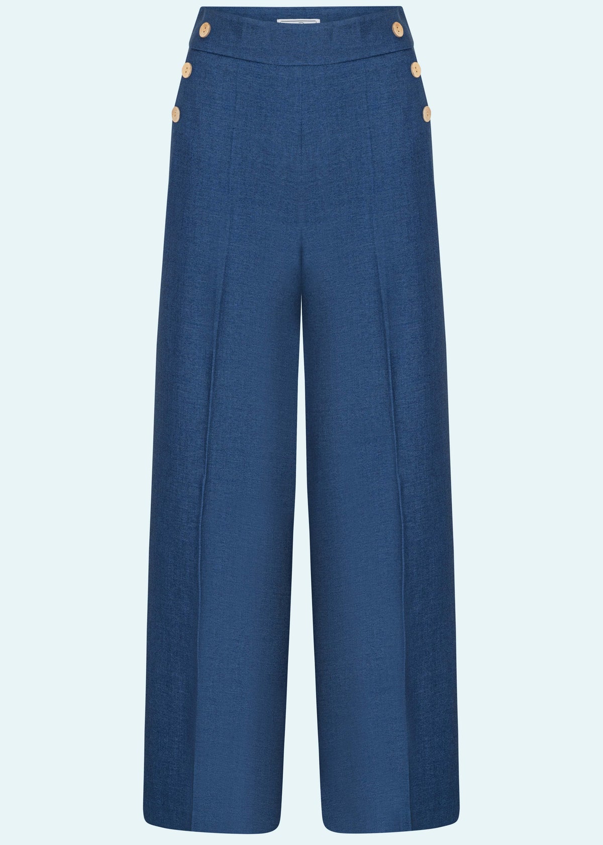 Sally højtaljede bukser med knapper i blå denim-look bukser Daisy Dapper