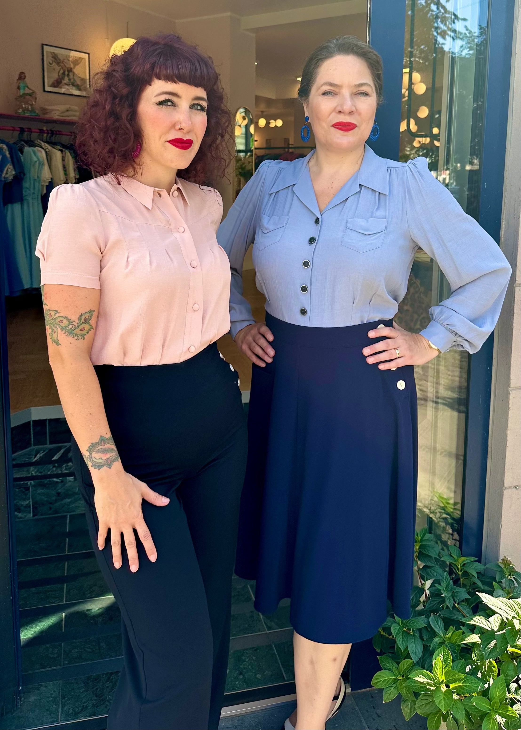 Sweetheart vintage stils skjorte i syren langærmet skjorte House of Foxy