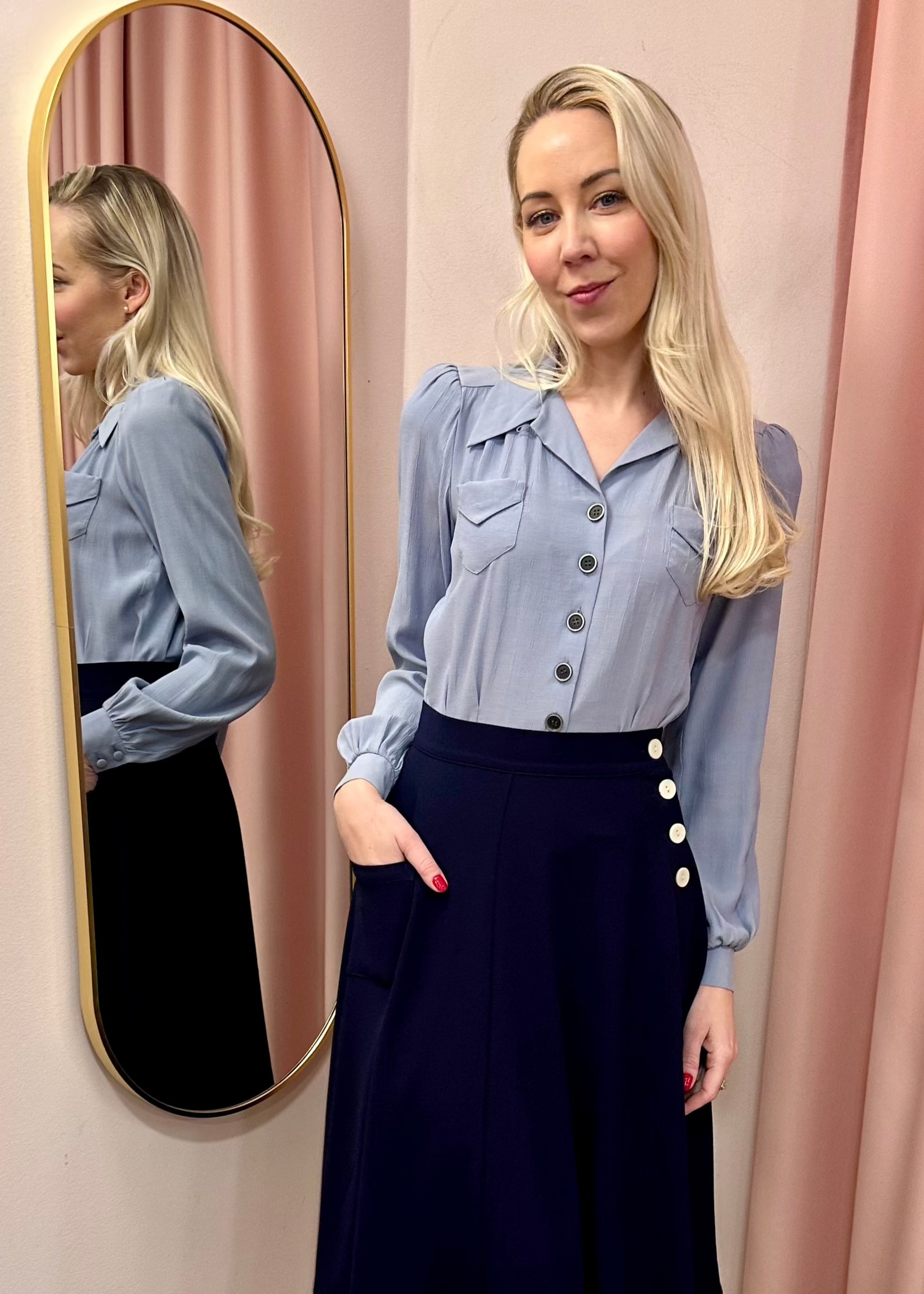 Sweetheart vintage stils skjorte i syren langærmet skjorte House of Foxy
