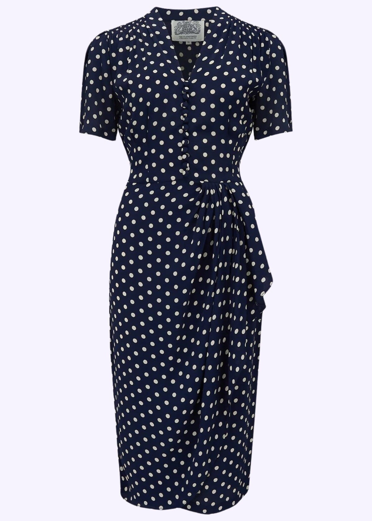 Bloomsbury: Mabel 1940'er kjole i navy med prikker Seamstress Of Bloomsbury