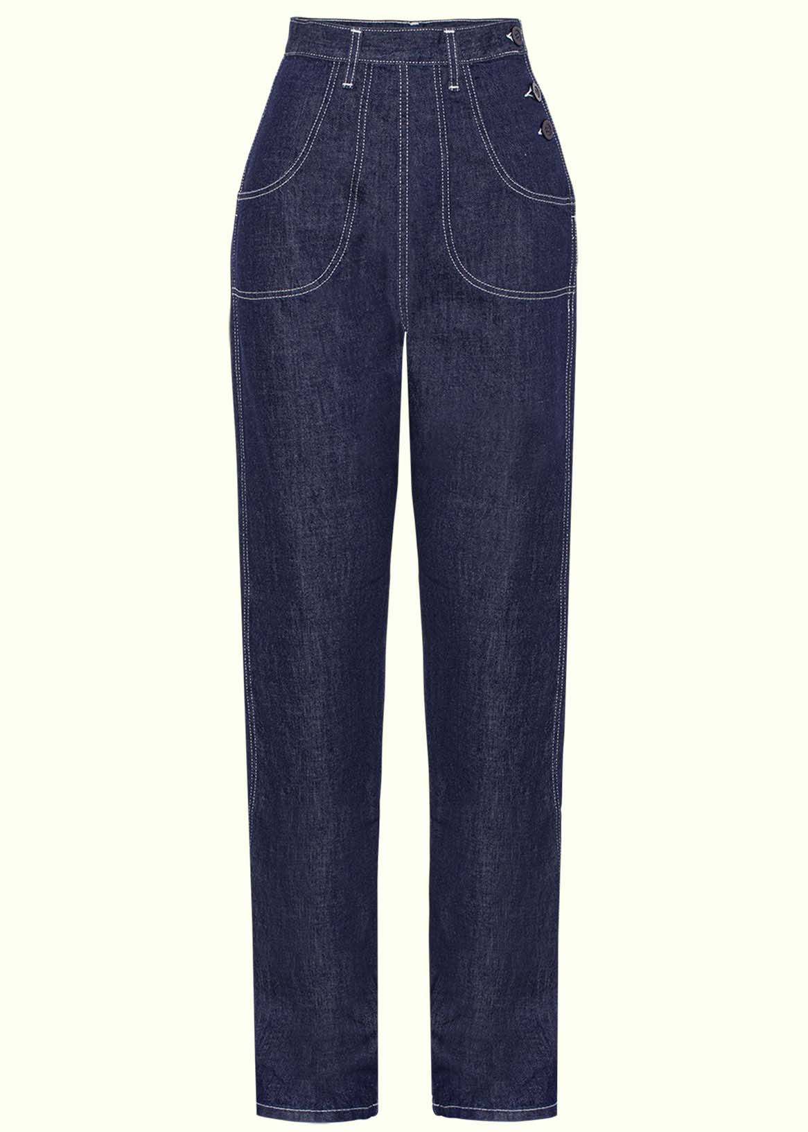 Freddies of Pinewood: 1950's button - højtaljede jeans i blå denim Freddies Of Pinewood