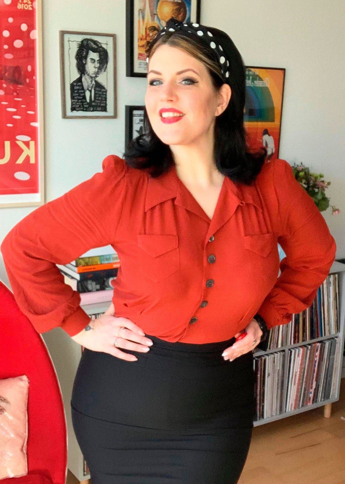 House of Foxy: Sweetheart vintage stils skjortebluse i rustfarvet tøj Mondo Kaos