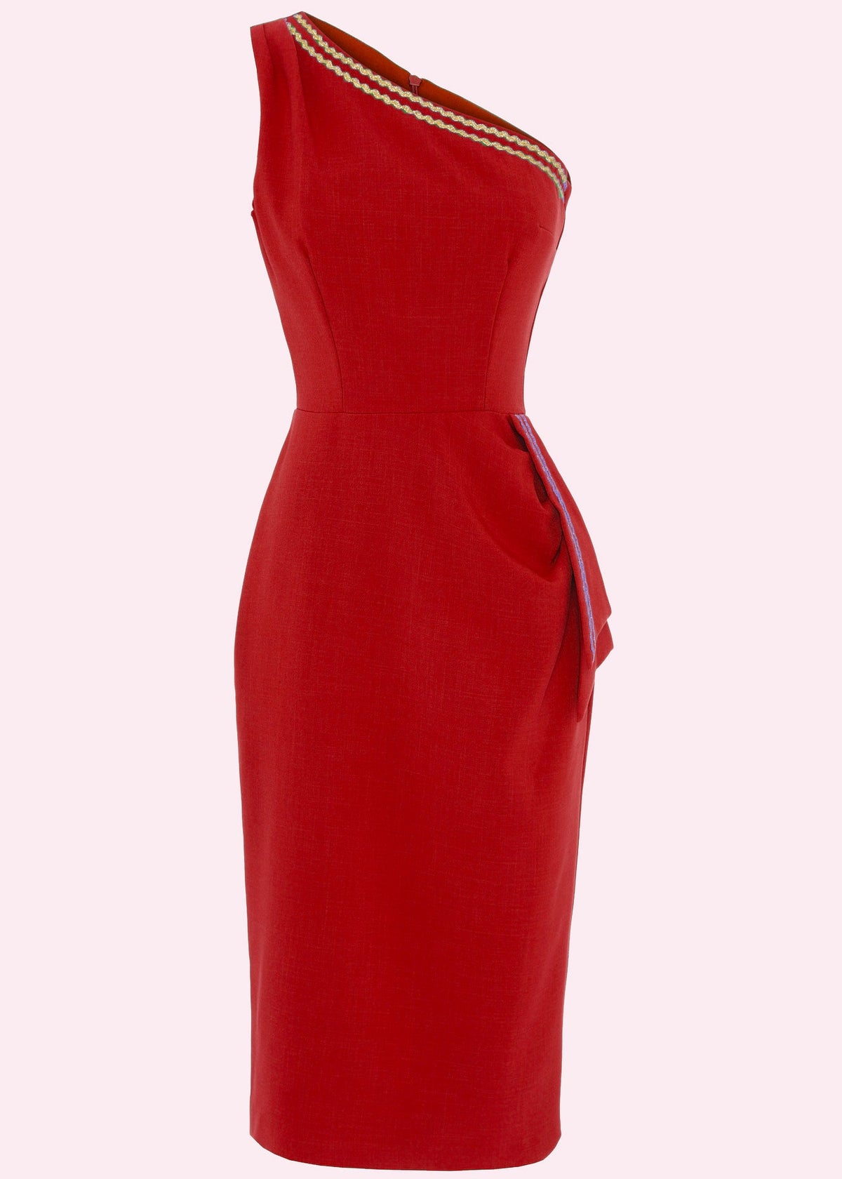 Pretty Dress Company: Cybele asymmetrisk pencilkjole i rød og guld Pretty Dress Company