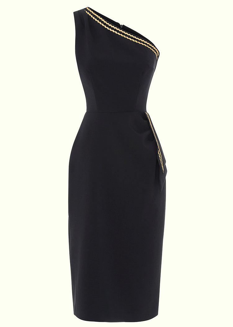 Pretty Dress Company: Cybele asymmetrisk pencilkjole i sort og guld Pretty Dress Company