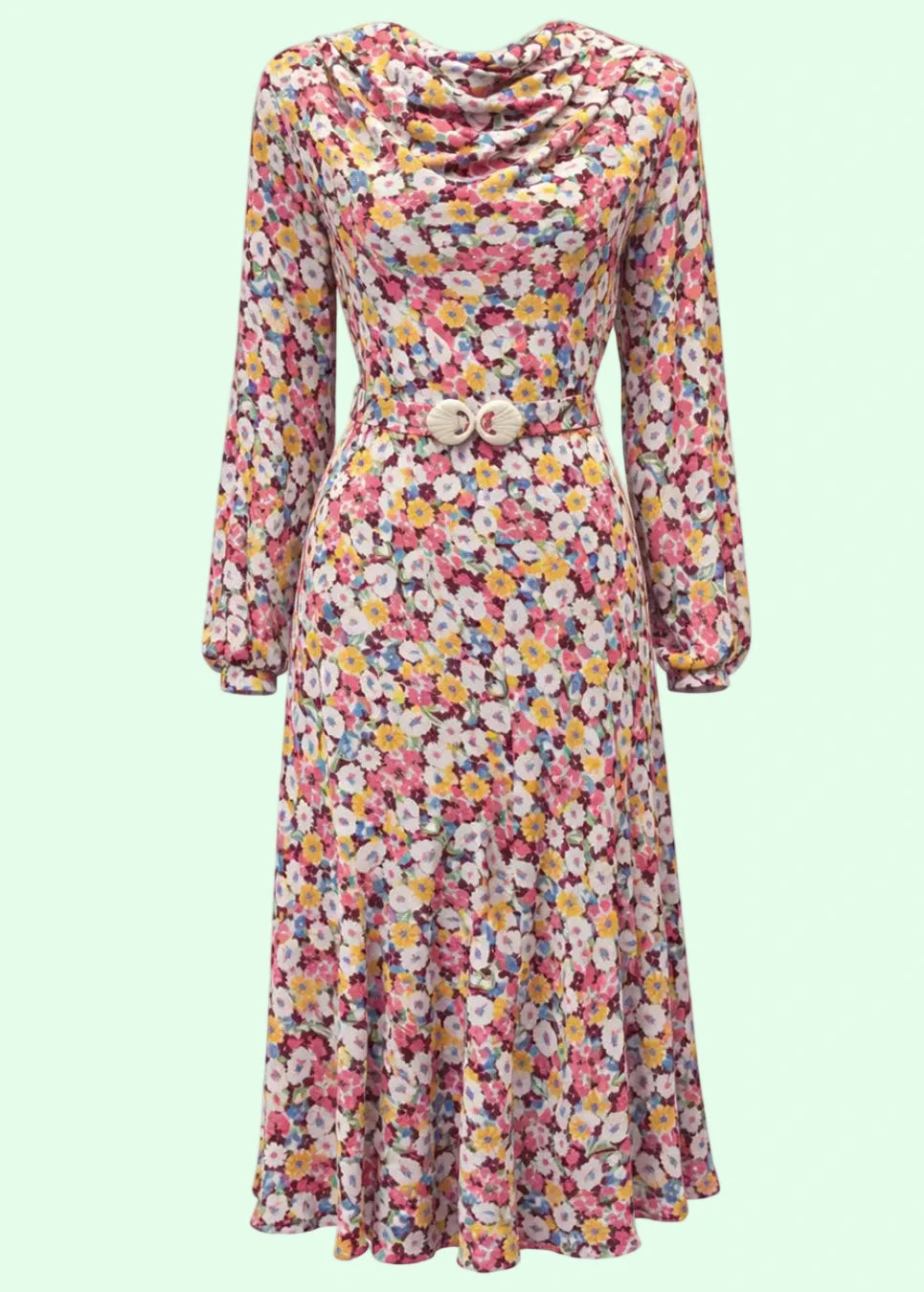 1930s Joanie Bias Cut Dress - Spring Parade skjortekjole House of Foxy 