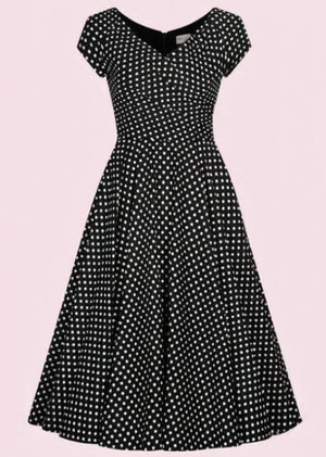 1950'er Hourglass swing kjole - sort med prikker swing kjole Pretty Dress Company 