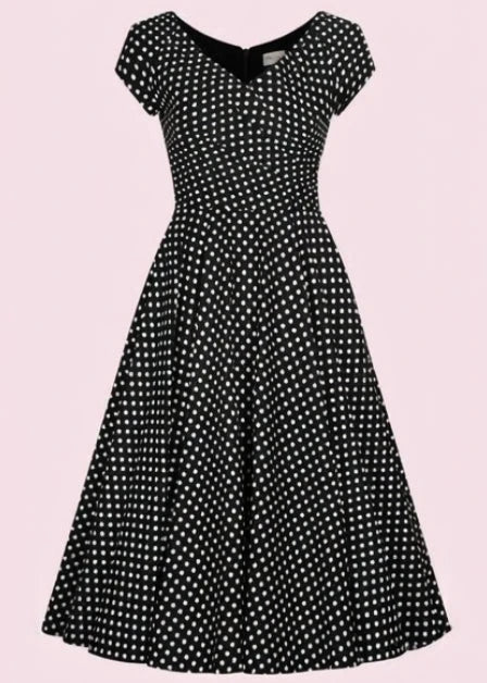 1950'er Hourglass swing kjole - sort med prikker swing kjole Pretty Dress Company 