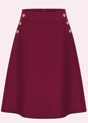A-line nederdel med knapper - berry linen look aline nederdel Daisy Dapper 