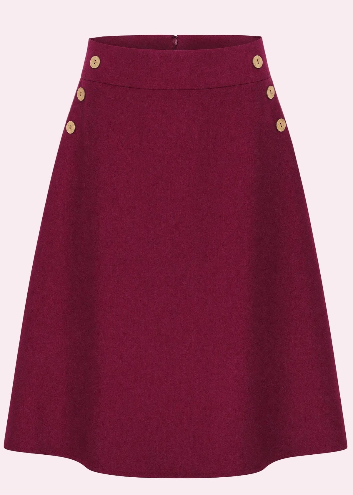 A-line nederdel med knapper - berry linen look aline nederdel Daisy Dapper 