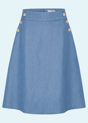 A-line nederdel med knapper i denimblå aline nederdel Daisy Dapper 