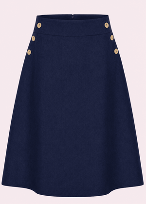 A-line nederdel med knapper - navy linen look aline nederdel Daisy Dapper 