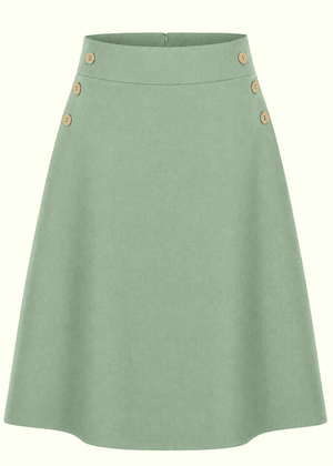 A-line nederdel med knapper - salvie grøn linen look aline nederdel Daisy Dapper 