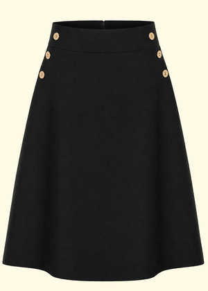 A-line nederdel med knapper - sort linen look aline nederdel Daisy Dapper 