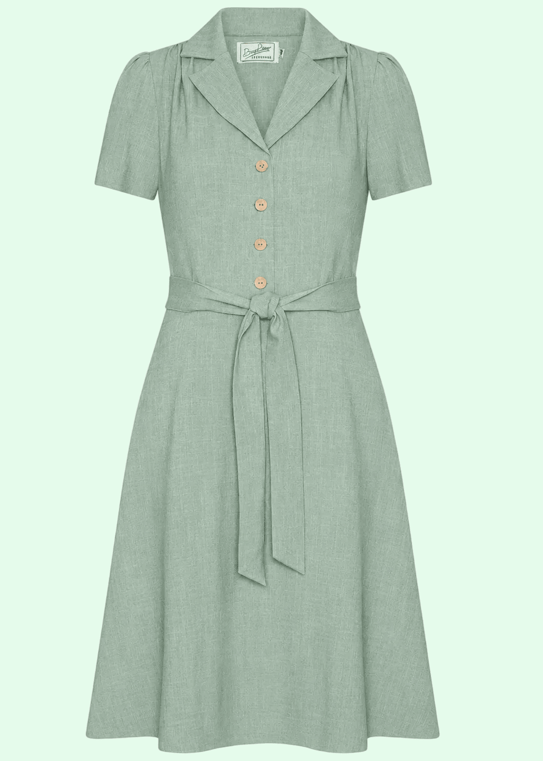 Betty kortærmet skjortekjole - salvie grøn linen look skjortekjole Daisy Dapper 