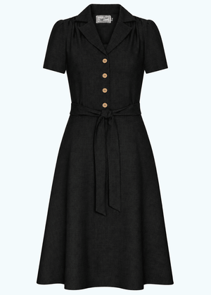 Betty kortærmet skjortekjole - sort linen look skjortekjole Daisy Dapper 