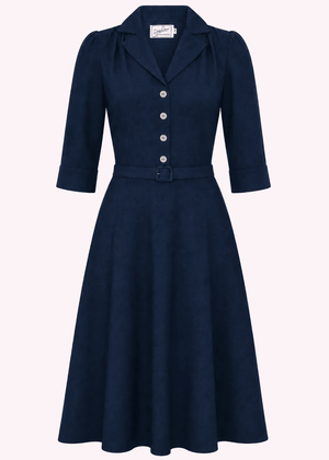 Betty skjortekjole med 3/4 ærmer - navy blå linen look skjortekjole Daisy Dapper 