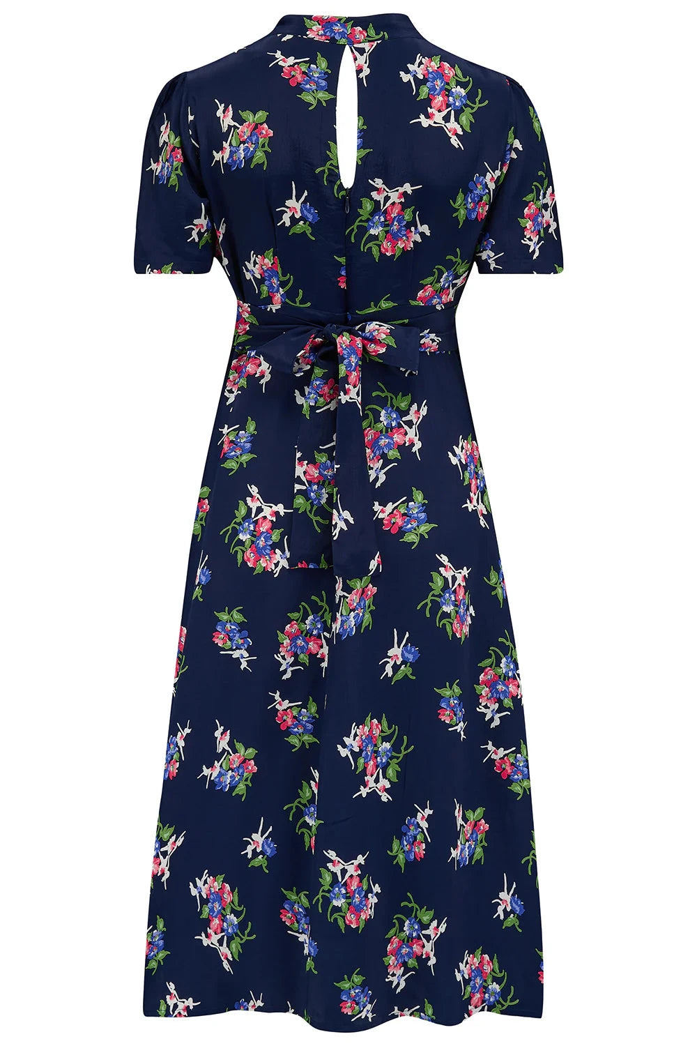 Dolores A-line kjole i navy 'floral dancer' mønster aline kjole Seamstress Of Bloomsbury 