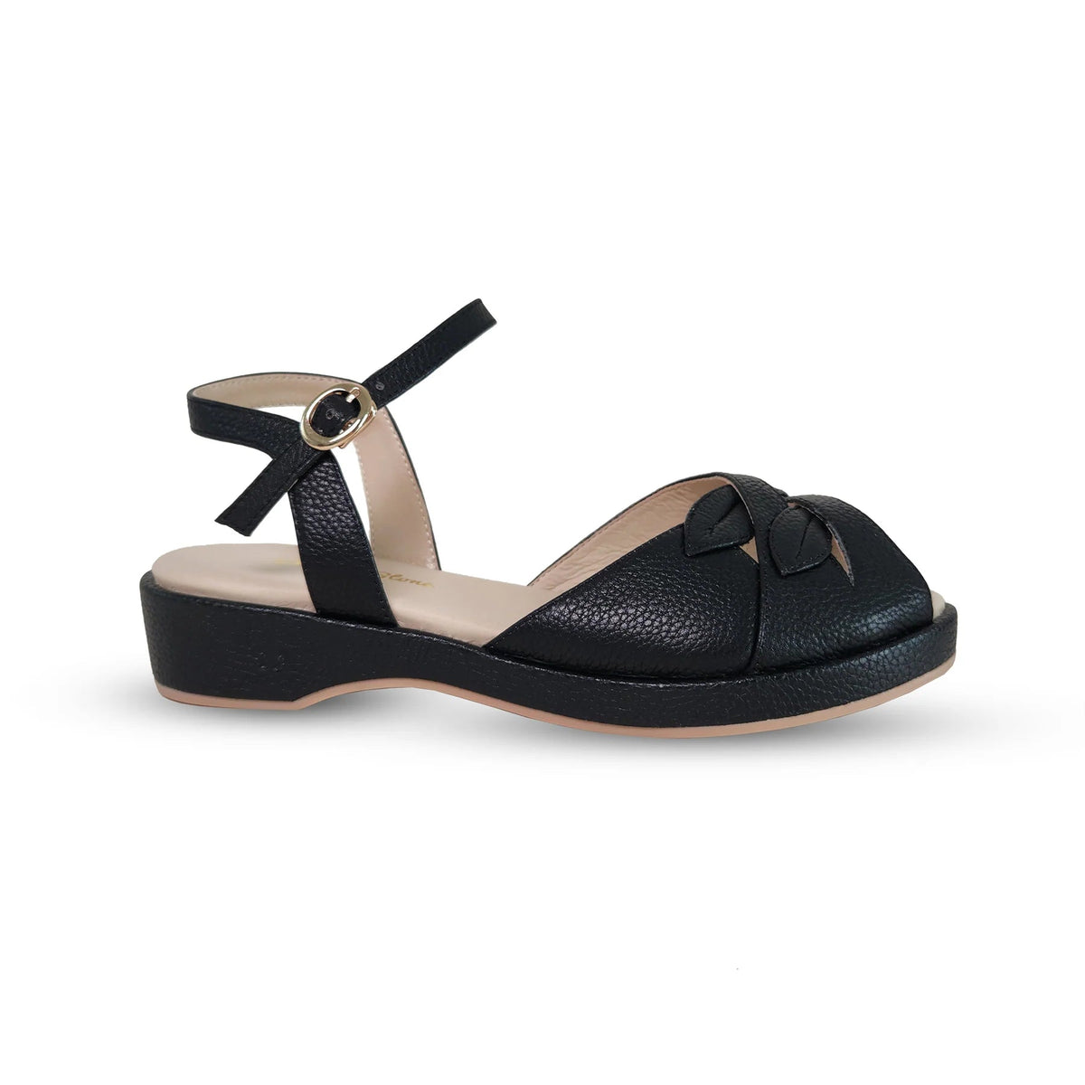 Elba sort wedge sandal med bladmønster sko Charlie Stone 